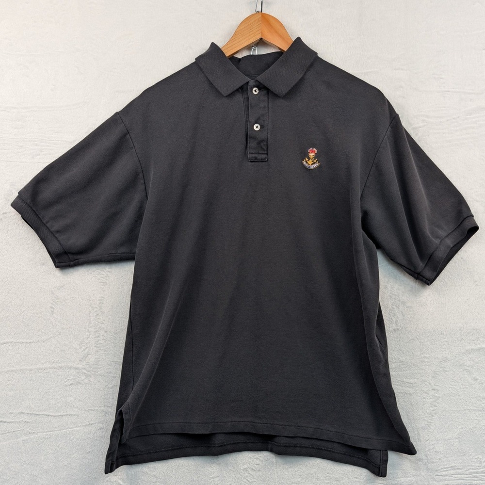 VTG Ruff Hewn Polo Shirt Men's L Black Americana Nautical Preppy USA Made 90s